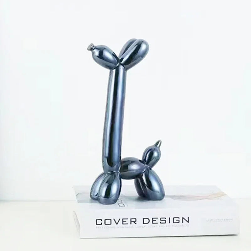 Abstract Ceramic Balloon Dog Sculpture – Modern Statue for Home Office Decor