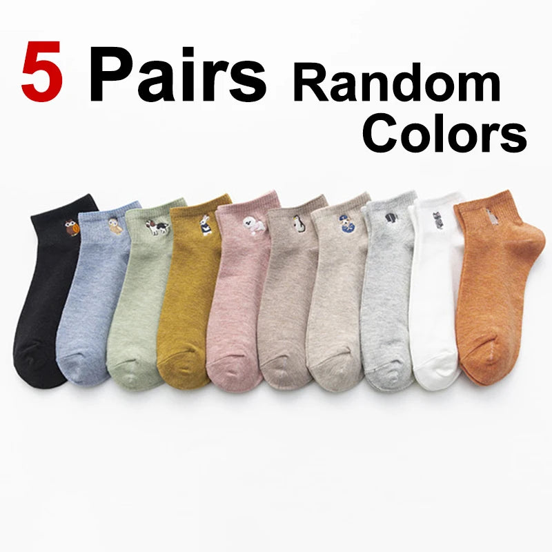 Embroidered Animal Cotton Socks – Soft Cartoon Crew Socks for Casual Daily Wear