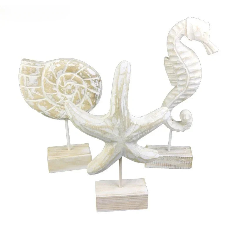 Wooden Marine Ornament Set – Nautical Starfish Decor for Coastal Home Living