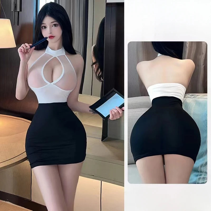 Mesh Secretary Uniform Dress – See Through Office Lady Costume for Lingerie