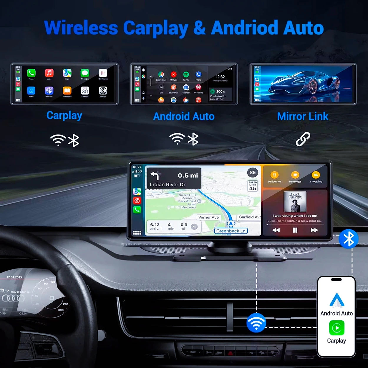 11-Inch Portable Carplay Screen – Wireless Apple CarPlay for Car Dashboards