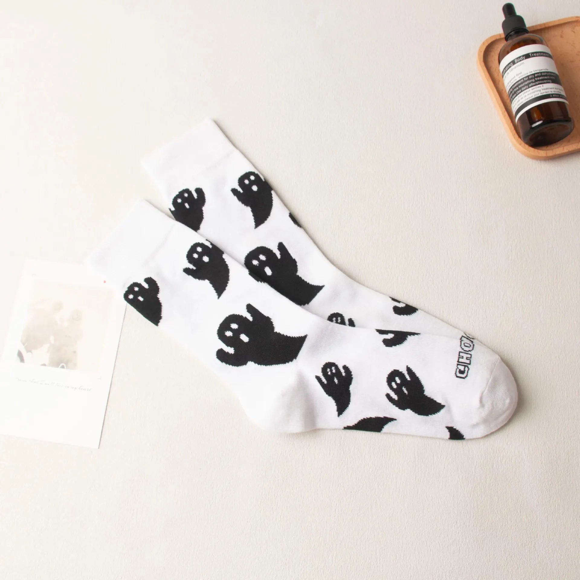 Ghost Print Crew Socks – Funny Harajuku Style for Halloween Cosplay