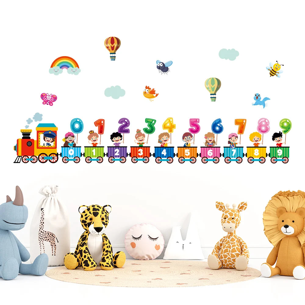 Cartoon Train Number Wall Decals – Removable PVC Stickers for Kids Nursery Room