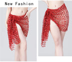 Red beaded mesh wrap skirt cover-up for women, stylish beach or dance accessory