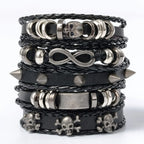Braided Punk Leather Bracelet Set – Metal Bead Wristbands for Gothic Jewelry