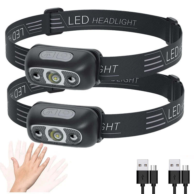 Rechargeable LED Headlamp – Waterproof Motion Sensor Torch for Outdoor Camping