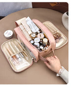 Large PU Leather Makeup Bag – Double Zipper Organizer for Travel Toiletries
