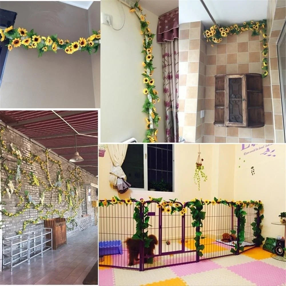 Silk Sunflower Garland – 260cm Artificial Floral Vine for Wedding Arch Decor