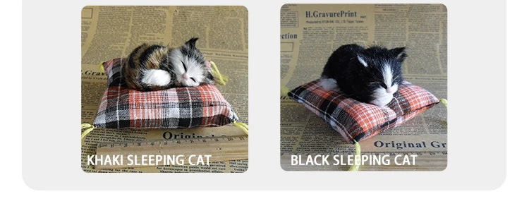 Realistic Plush Cat Figurine – Sleeping Animal Ornament for Desktop Decor