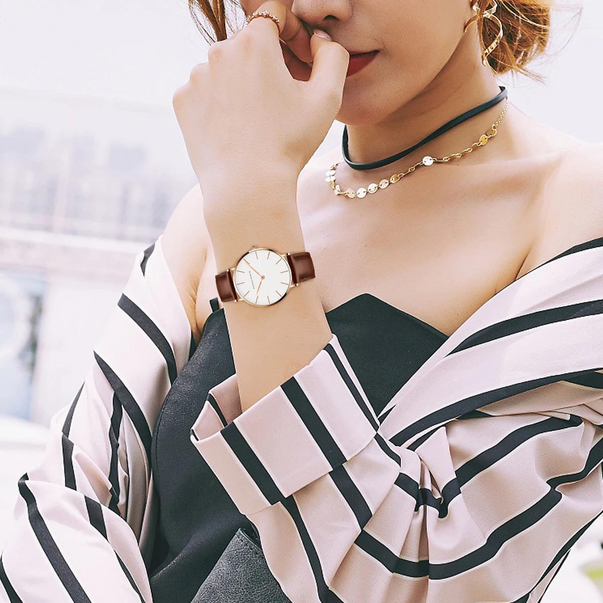 Ultra Thin Leather Wristwatch – Minimalist Dress Accessory for Women