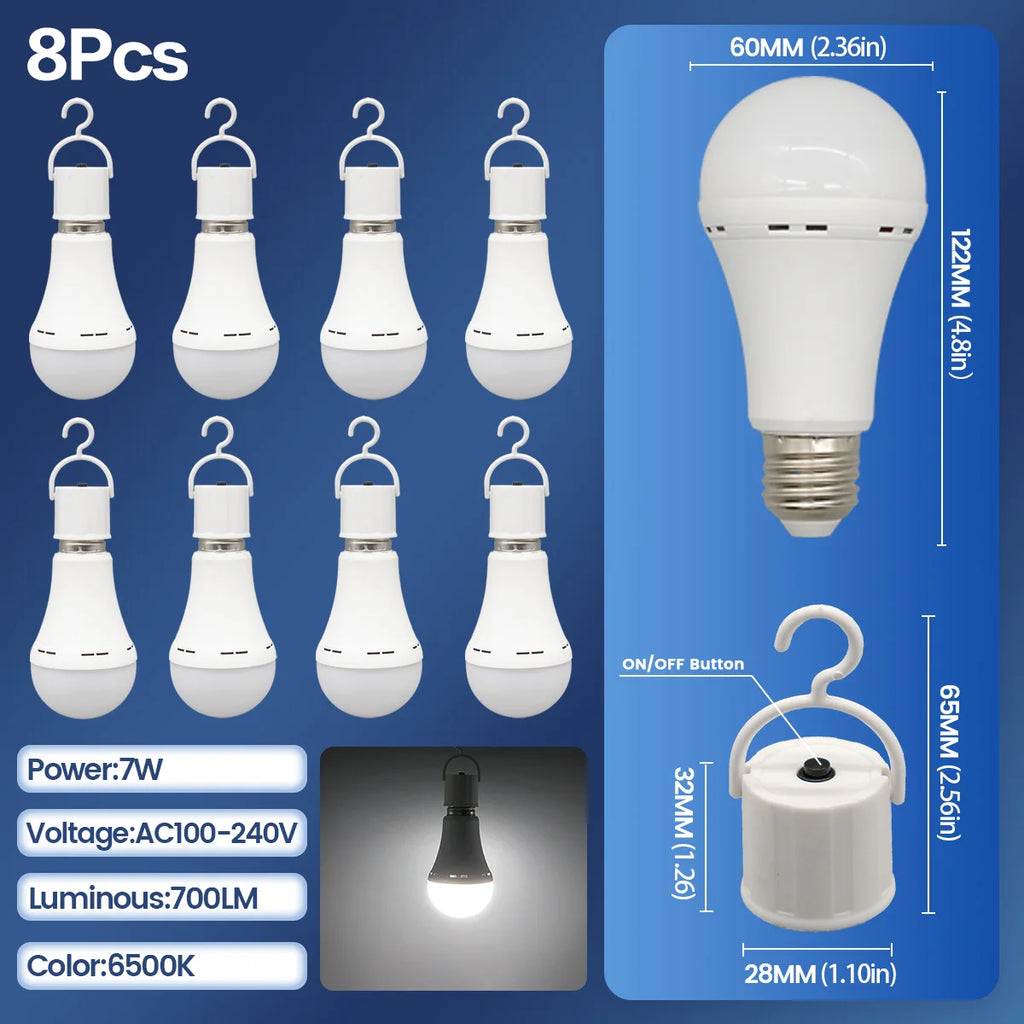 Rechargeable LED Emergency Bulb – Portable 7W Light for Camping and Home Power