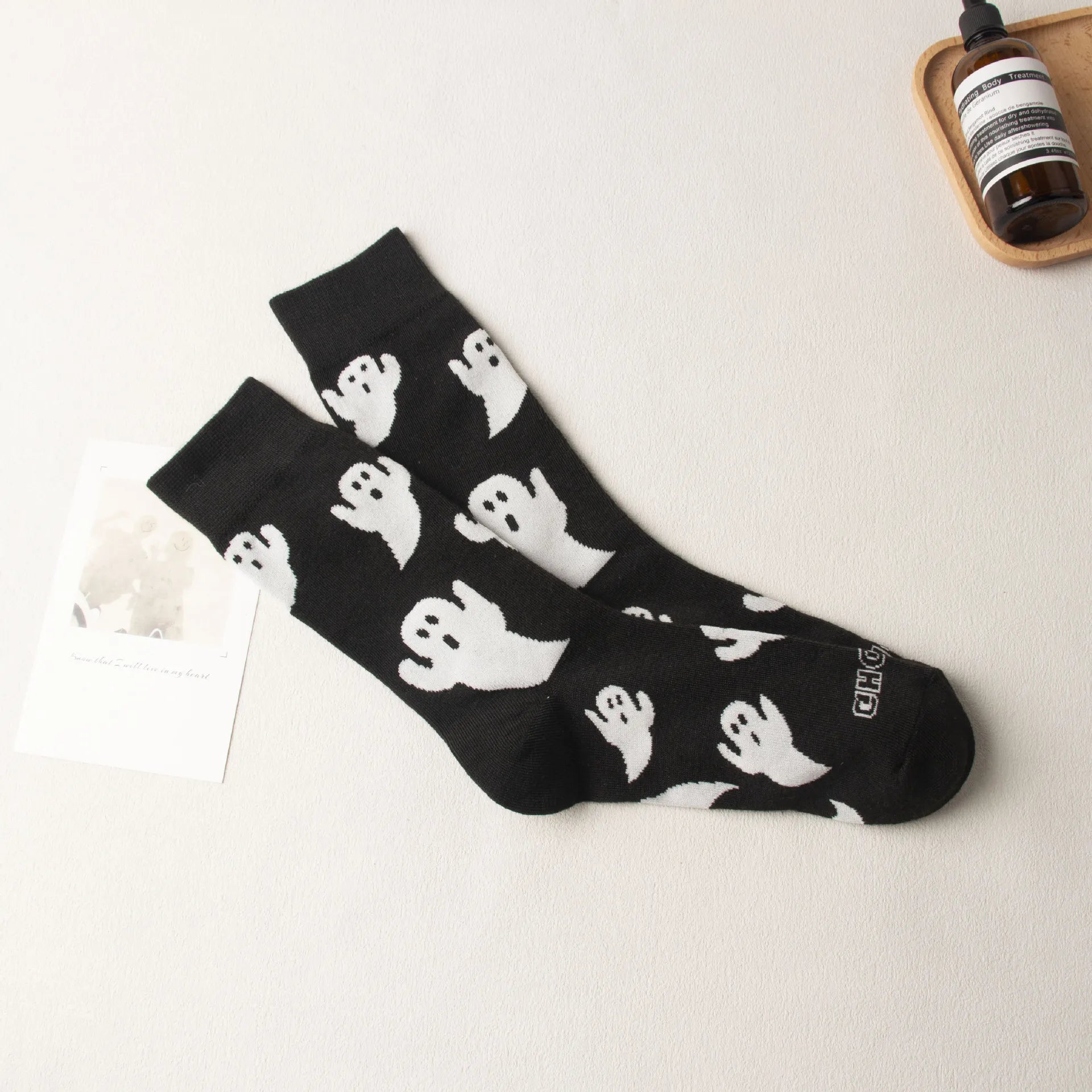 Ghost Print Crew Socks – Funny Harajuku Style for Halloween Cosplay