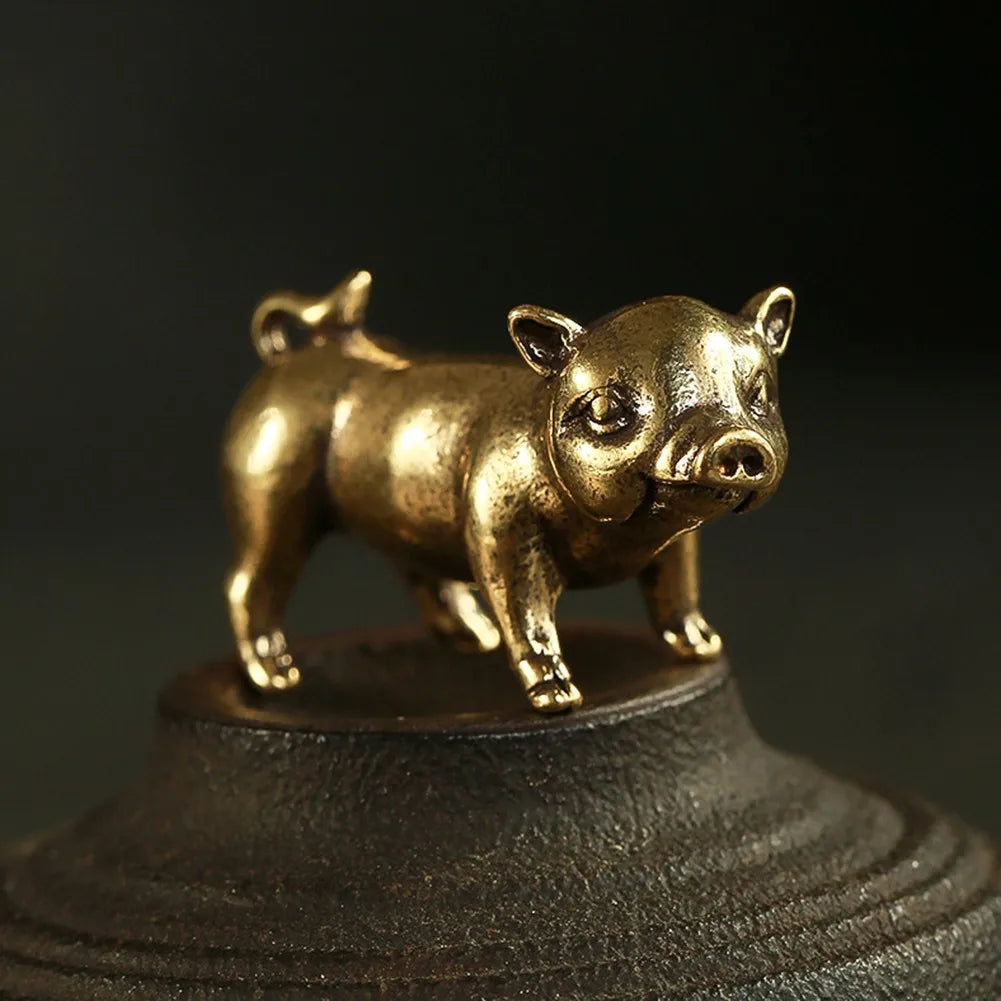 Pure Brass Pig Figurine – 3.3cm Chinese Zodiac Statue for Home Decor