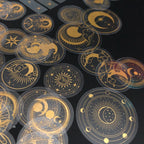 Glitter Gold PET Adhesive Stickers – Celestial Stars and Moon for Journaling
