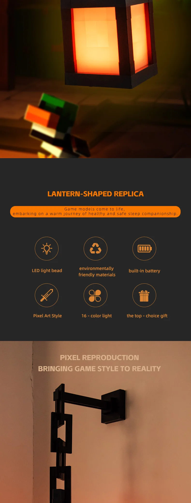 Pixel Style LED Lantern – 16 Color Portable Light for Home Decoration