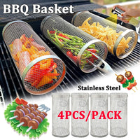 Stainless Steel Rolling Grill Basket – Cylindrical Mesh Rack for BBQ Camping