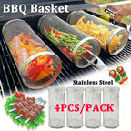 Stainless Steel Rolling Grill Basket – Cylindrical Mesh Rack for BBQ Camping