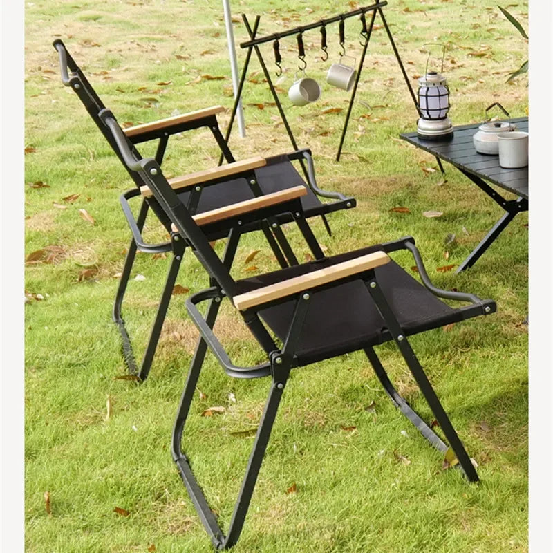 Portable Folding Camping Chair – Aluminum Wood Grain for Outdoor Hiking