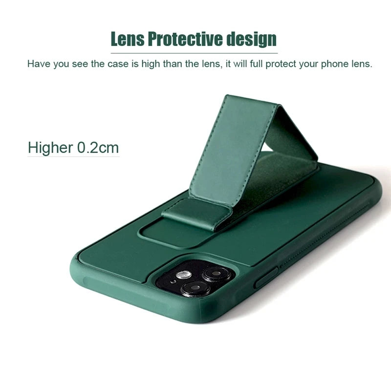 Magnetic Stand Phone Case – Protective Cover with Wrist Strap for iPhone Series