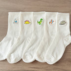 Embroidered Dinosaur Ankle Socks – Cute Cartoon Cotton Socks for Women