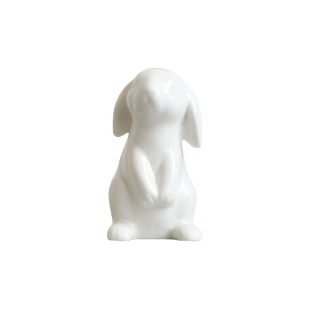 Ceramic Rabbit Figurine – White Porcelain Bunny Decor for Home Office