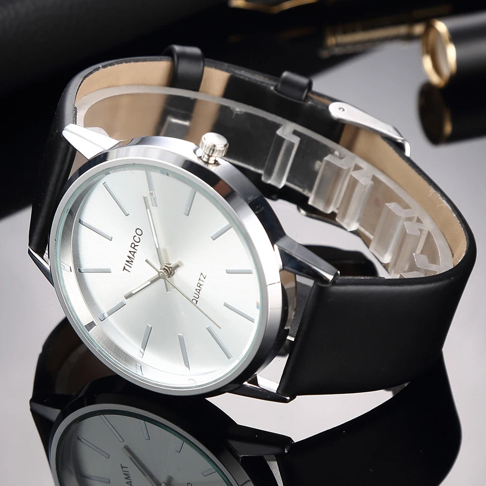 Minimalist Silver Quartz Watch – Elegant Leather Business Accessory for Women