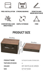 Folding Storage Box – Wooden Lid for Camping and Car Trunk Organization