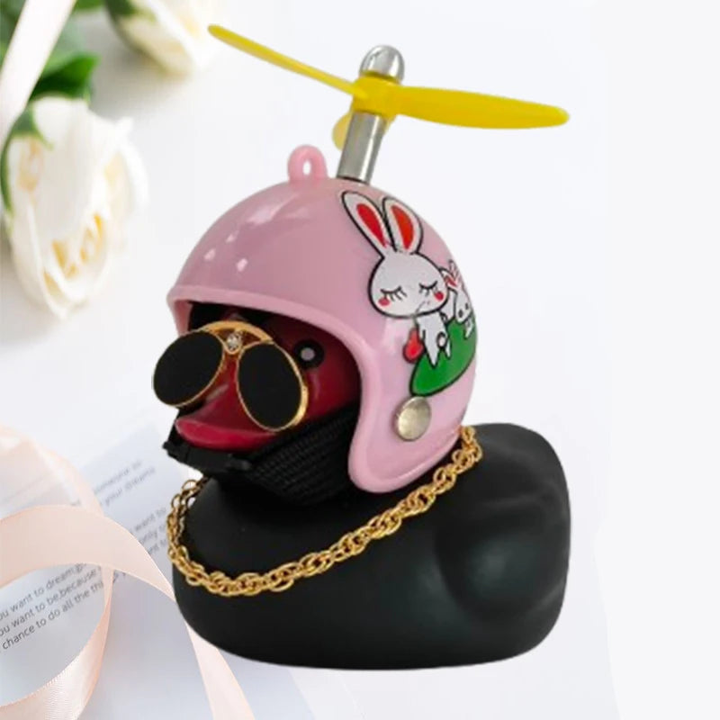 Yellow Duck Helmet Ornament – Wind-Breaking Car Dashboard Decor Accessory
