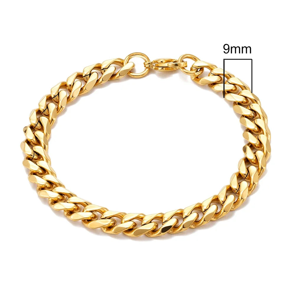 Stainless Steel Cuban Link Bracelet – 3-11mm Biker Jewelry for Men and Women