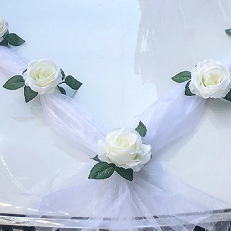 Wedding Car Decoration Kit – Floral Ribbon Set for Bridal Vehicle Layout