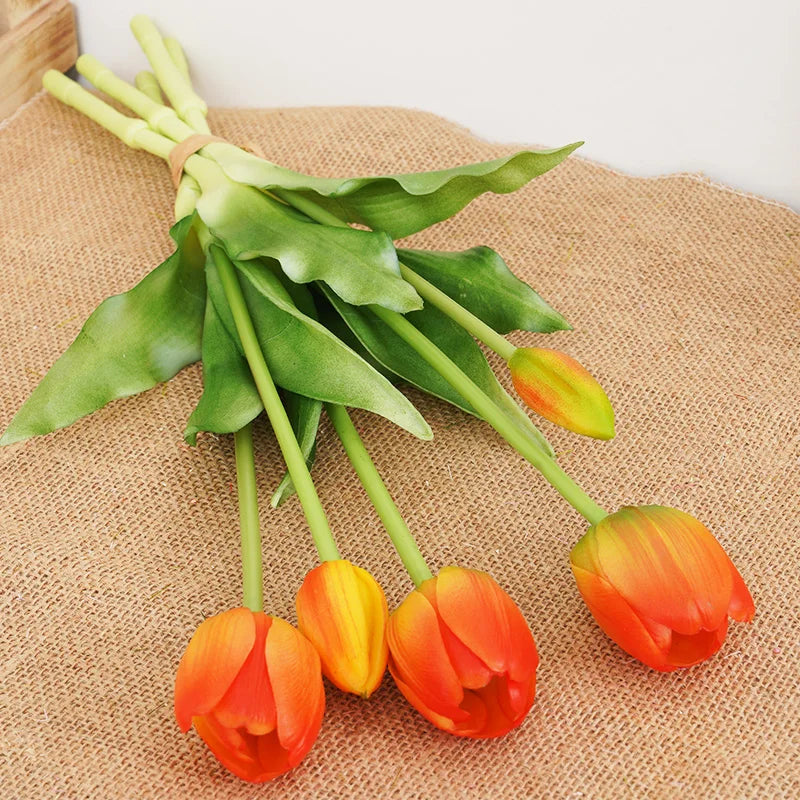 Silicone Real Touch Tulip Bouquet – Artificial Five-Head Flower for Home Decor