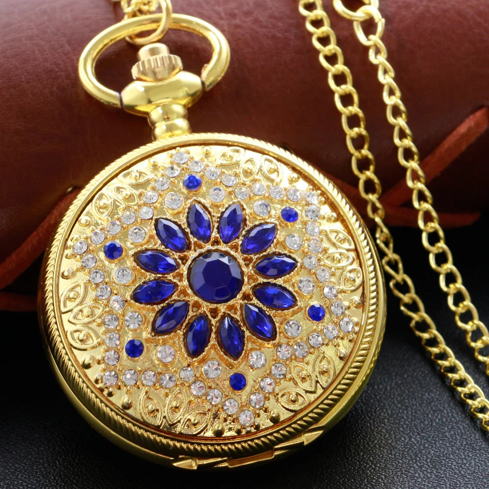 Emerald Diamond Pocket Watch Necklace – Luxury Gold Pendant for Gift