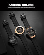 Mens Rose Gold Silicone Sports Watch – 46mm Hollow Dial for Daily Fashion