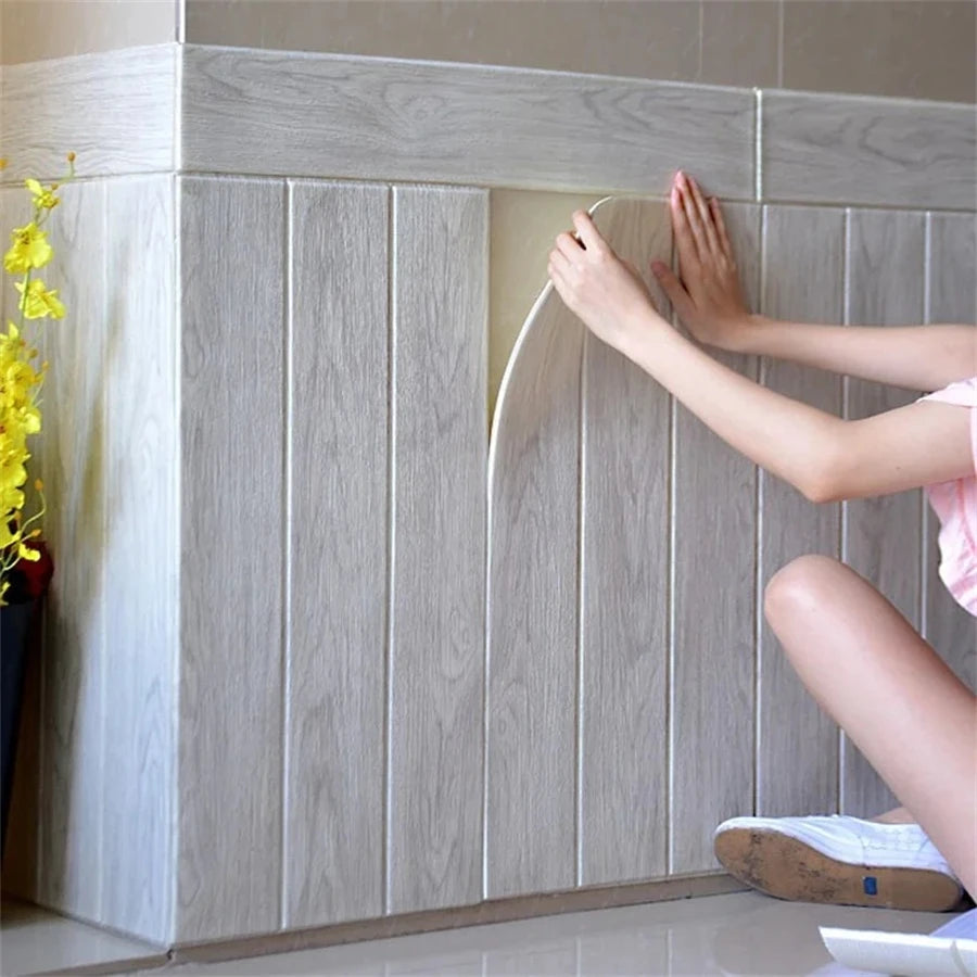 3D Wood Grain Foam Wall Tiles – Self-Adhesive Wallpaper for Home Decor