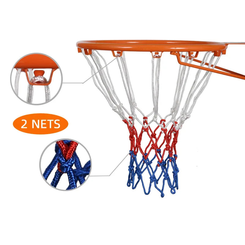 Tri-Color Basketball Net – Heavy-Duty Nylon Rim for Outdoor Sports