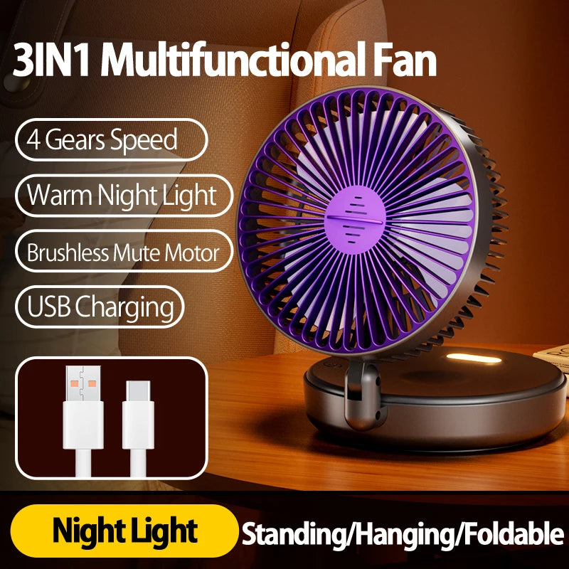 Rechargeable 3-in-1 Portable Fan – Multifunctional Cooling for Home and Travel