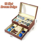12 Slot Leather Watch Box – Lockable 2-Tier Jewelry Organizer for Display
