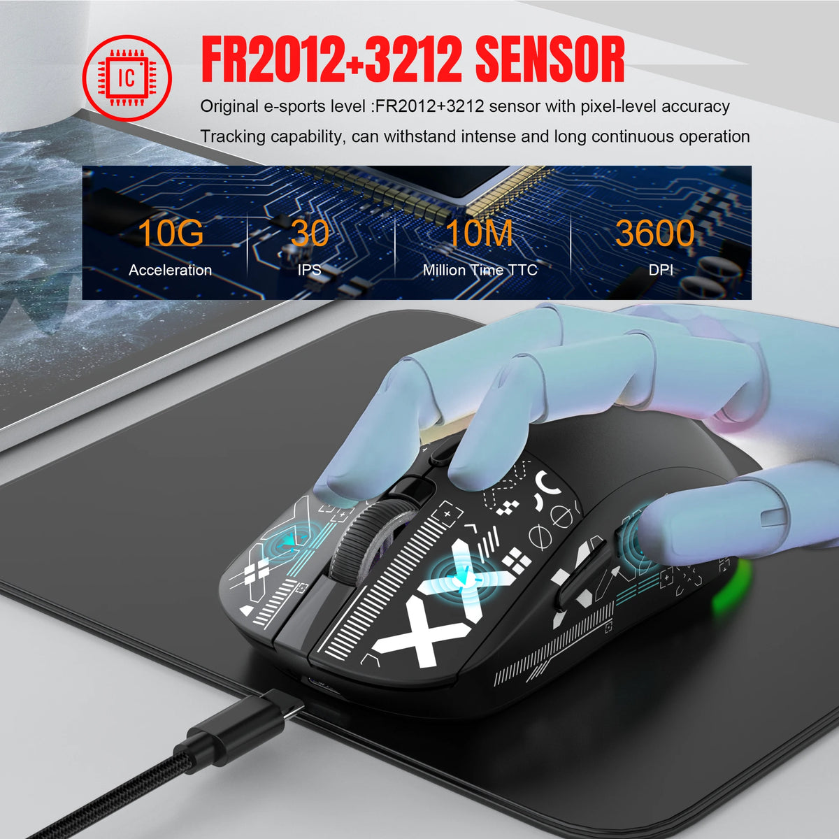 Wireless Gaming Mouse – Rechargeable RGB Ergonomic Silent Optical Mouse for Laptop