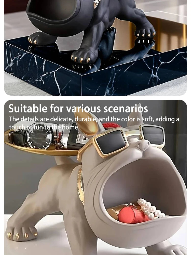 Bulldog Key Storage Tray – Decorative Resin Figurine for Entryway Decor