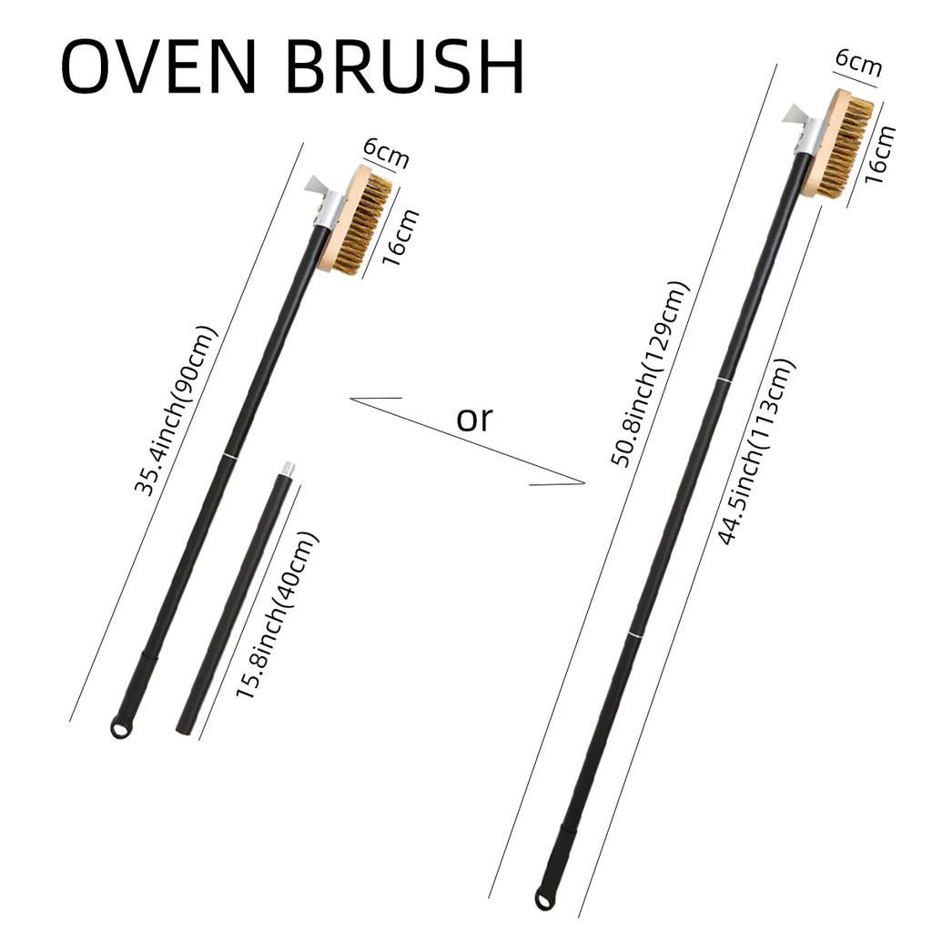 Brass Bristle Pizza Oven Brush – Long Wooden Handle for Kitchen Grill Cleaning