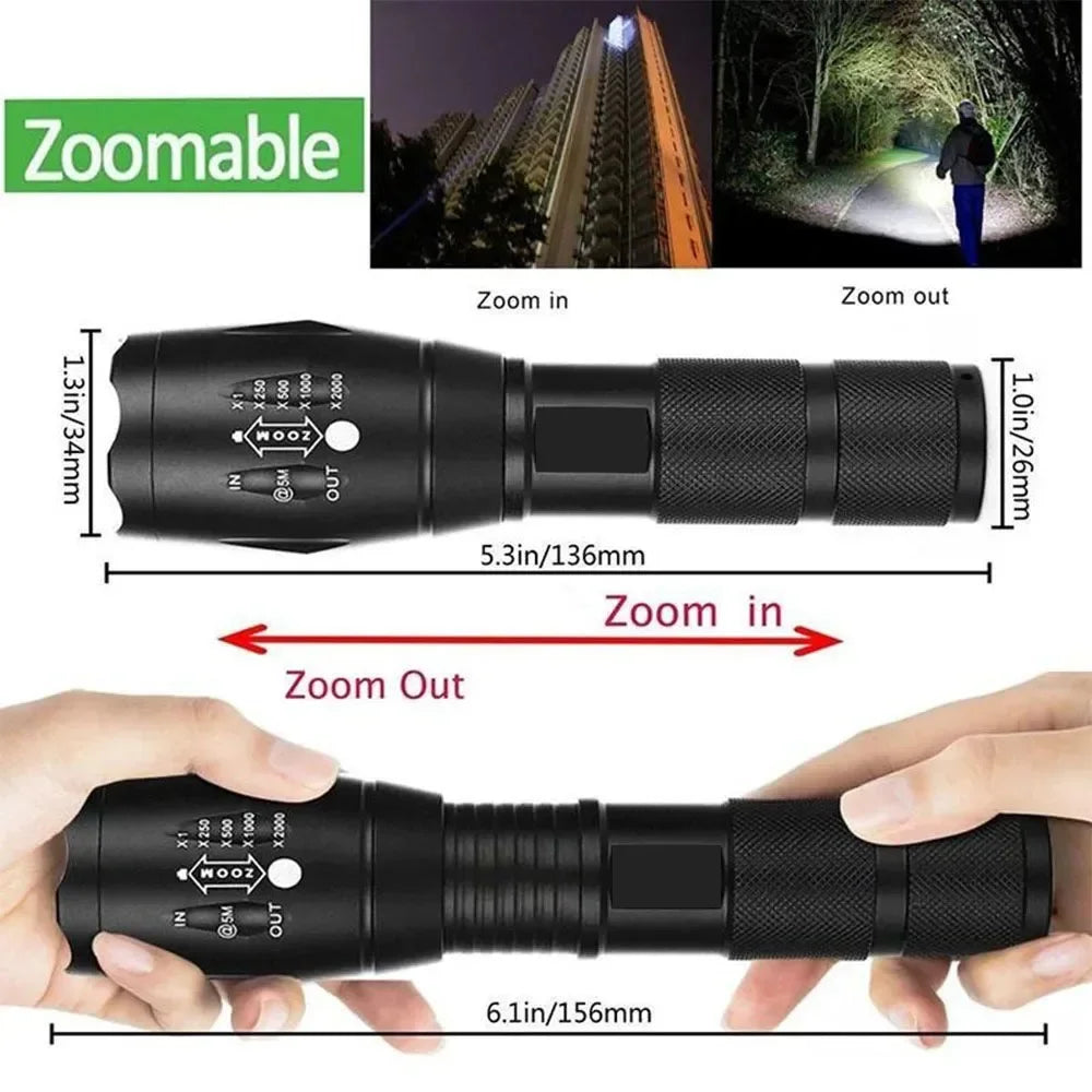 T6 LED Zoomable Flashlight – Waterproof Aluminum Torch for Camping