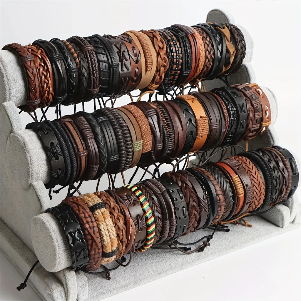 Braided Leather Bead Bracelets – Ethnic Tribal Wristbands for Men Women