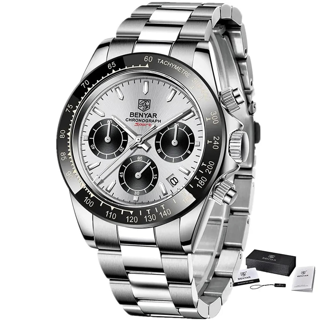 BENYAR Stainless Steel Chronograph Watch – Luxury Quartz for Men