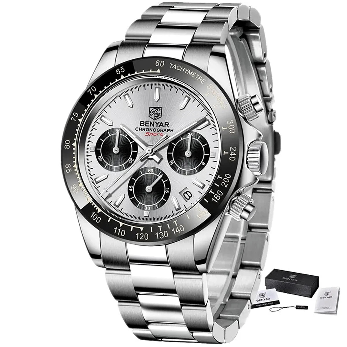 BENYAR Stainless Steel Chronograph Watch – Luxury Quartz for Men