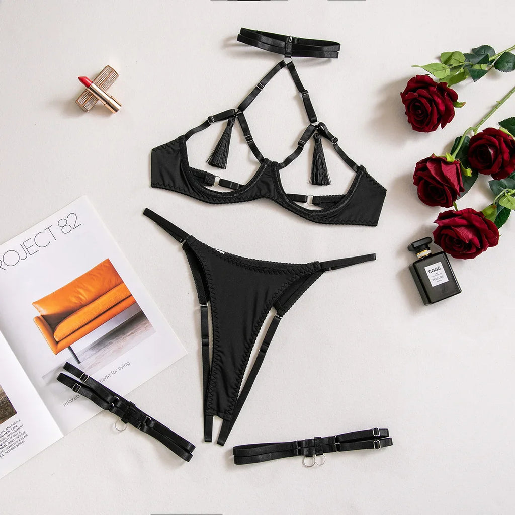 Tassel Lingerie Set – Cut Out Two Piece Set for Sexy Women's Underwear