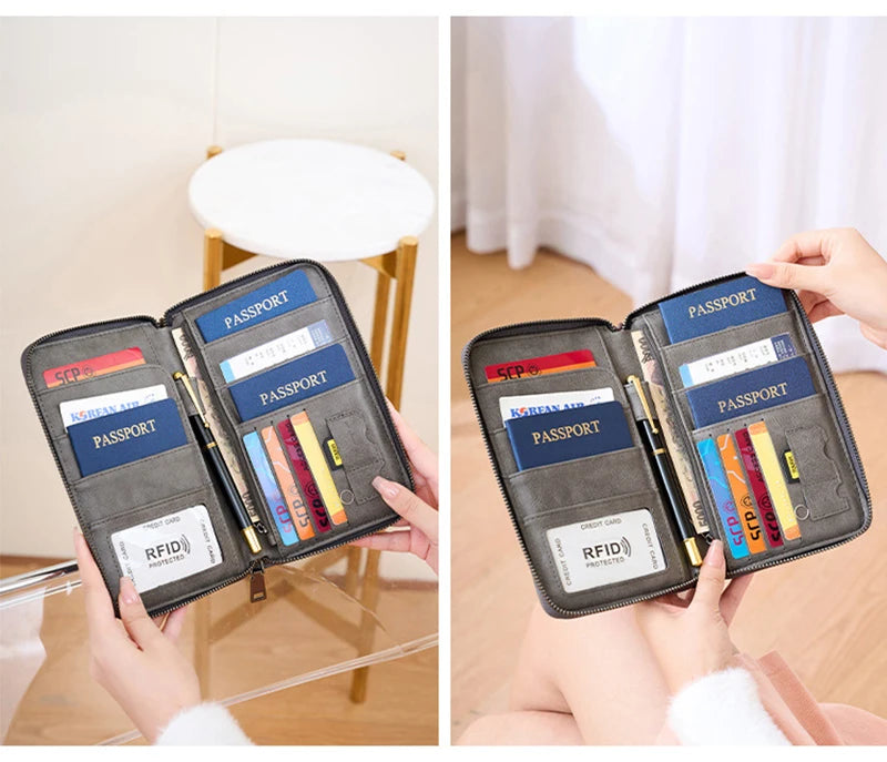 RFID Leather Passport Wallet – Anti-Theft Card Holder for Travel