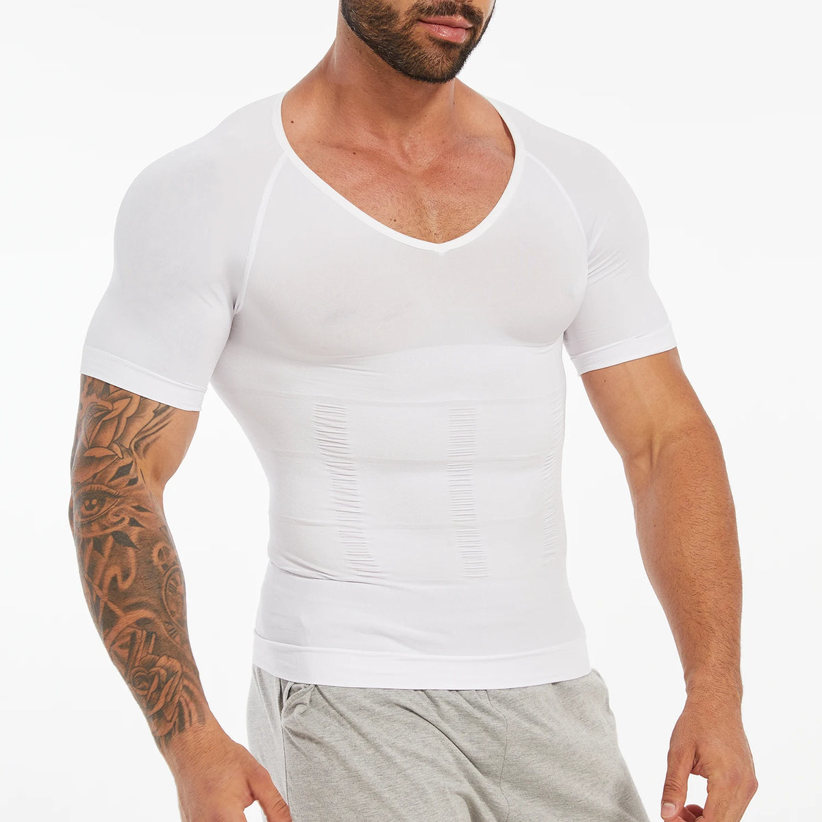 Men's Compression Shapewear Shirt – V-Neck Tummy Control for Fitness Workout