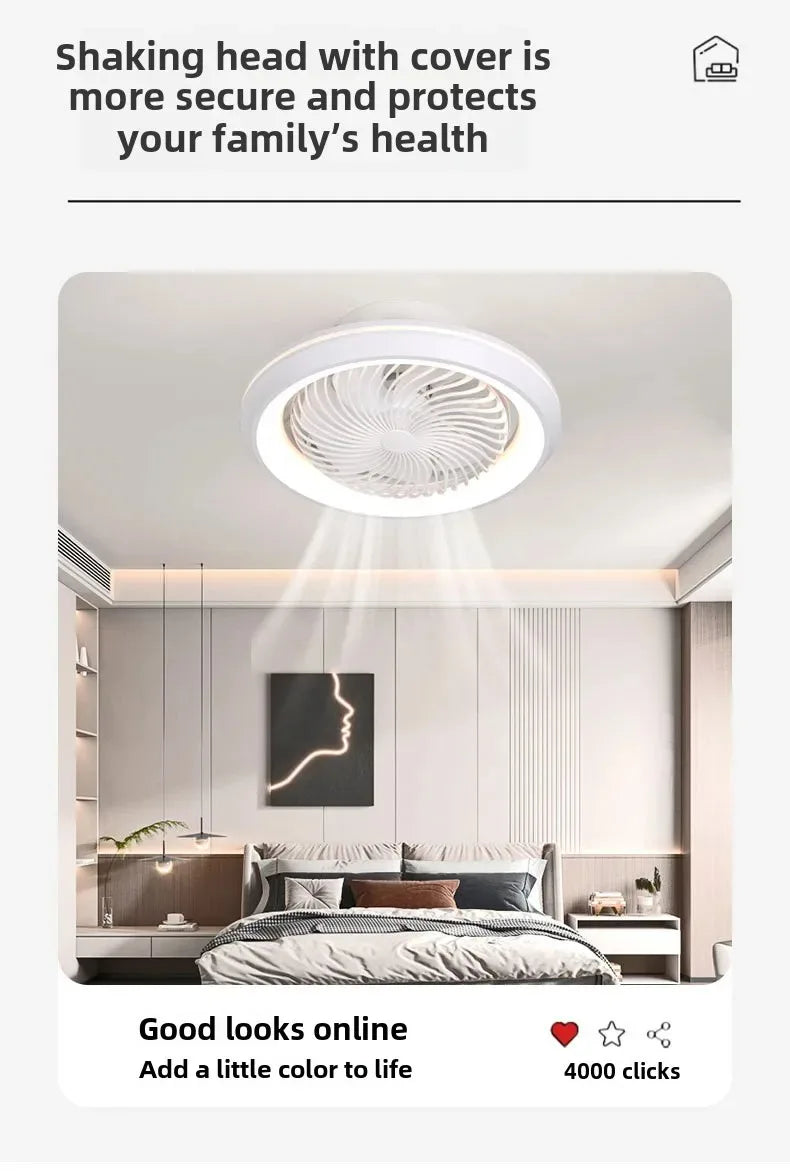 Rotating LED Ceiling Fan – 20 Inch Flush Mount Light for Modern Bedroom