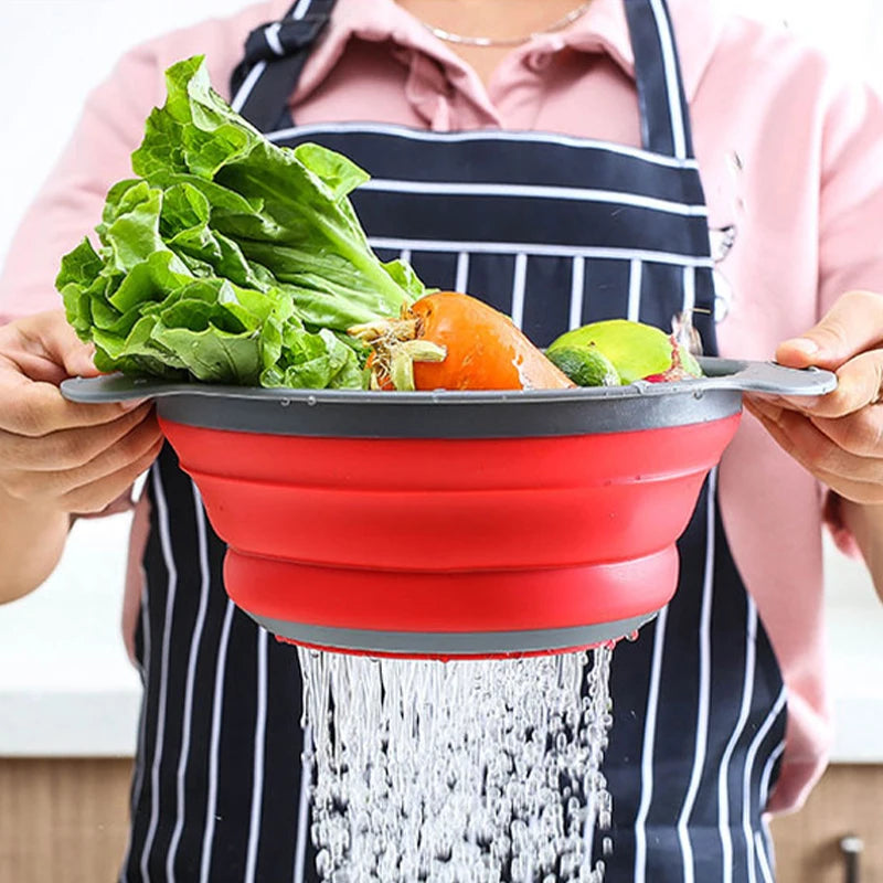 Collapsible Silicone Colander – Foldable Strainer for Kitchen Fruit Washing