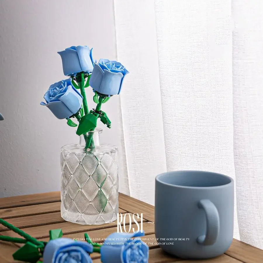 Blue Rose Building Blocks – Botanical Model Kit for Valentine's Day Gifts
